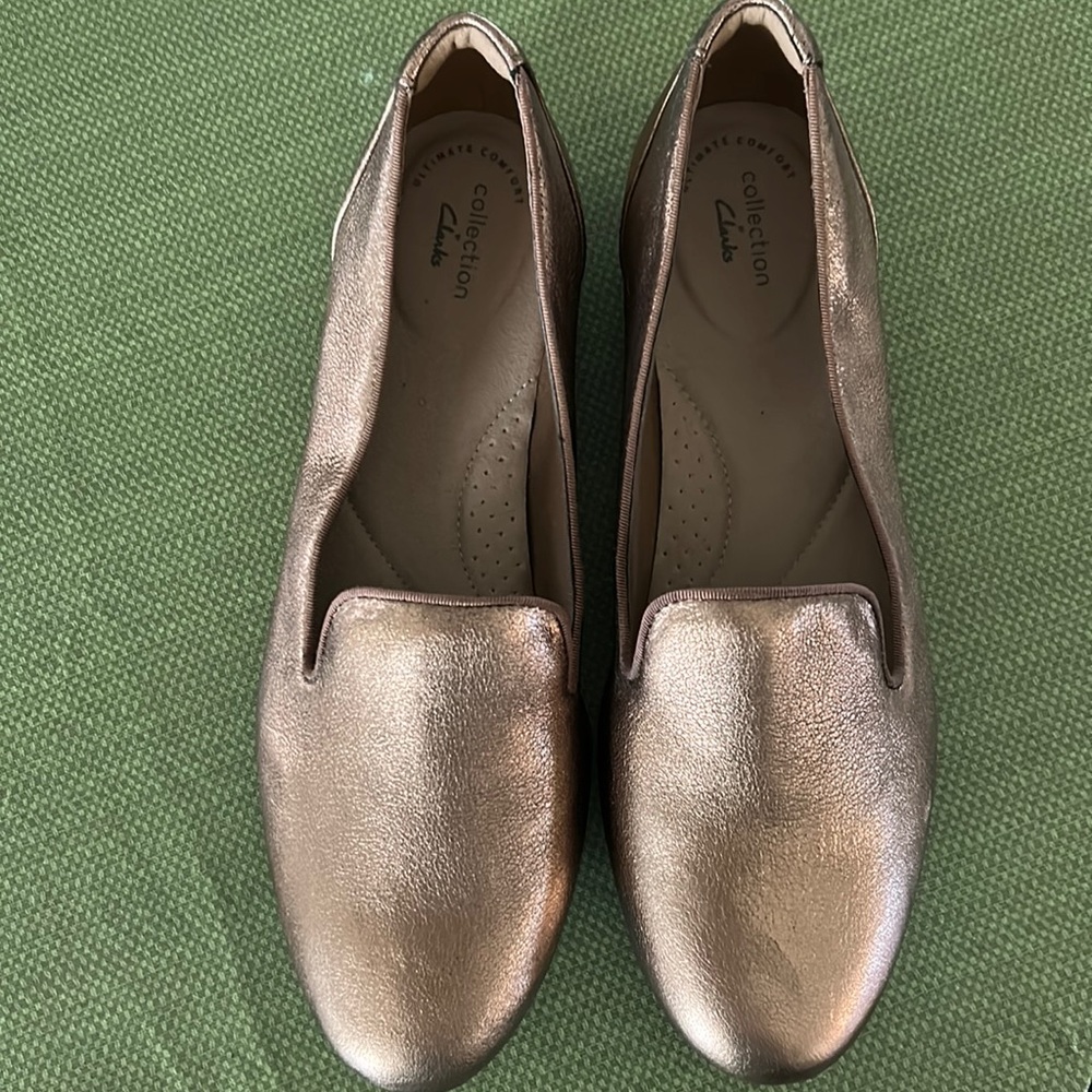 Gold Clarks Loafers